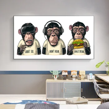 Dzīvnieku Plakāti un Drukas Trīs Pērtiķiem Gorilla ar Naudu Kanvas Glezna Cuadros Sienas Mākslu, viesistaba, Mājas Dekoru (Bez Rāmja)