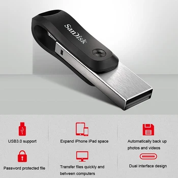 SanDisk 2019 Jaunu Mobilo Tālruni U Diska 256 GB Pen Drive 128GB Flash Atmiņas Metāla USB3.0 Flash Diski iPhone & iPad /Datoru