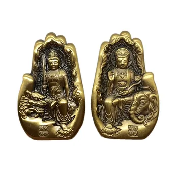 Sākotnējā Bronzas Medaļu Ķīniešu Budistu Attēlu Wenshu Puxian Bodhisatva Sirds Formas Budas Sirds Sutra Mazas Bronzas Zīmogs