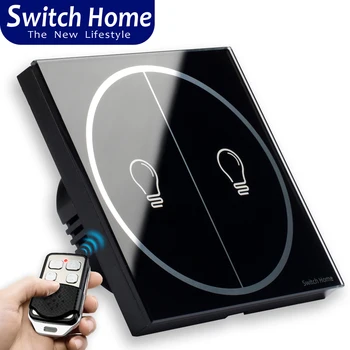 Slēdzis mājas Bezvadu tālvadības touch switch, ES/UK Standarta sienas slēdzi, melna 2 banda pogu Sensors RF433 gaismas Slēdzi