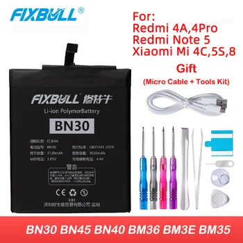 FIXBULL BN30 BM35 BM3E BM36 BN40 Akumulatoru Xiaomi Redmi 4.A 4.C 8 4 Pro Note5 Mi 5S Tālruņa Baterijas Nomaiņa + Bezmaksas Rīki
