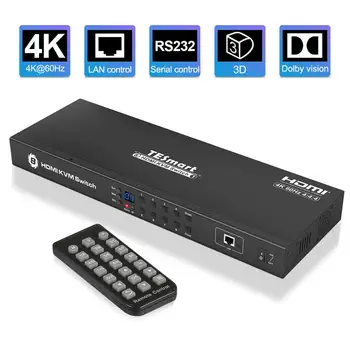 KVM Switch 8 Port HDMI Komutatoru līdz 4K@60Hz Ultra HD Atbalsta USB2.0 IP Vadības Automātisko Skenēšanu Rackmount ar 4 Gab KVM kabeļu 4K HD