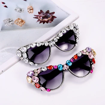 Vintage Cat Eye Dimanta Saulesbrilles Sieviešu Luksusa Zīmolu Dizainera Krāsains Rhinestones Retro Saulesbrilles Briļļu Toņos UV400 Oculos