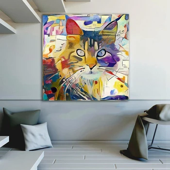 Krāsains Kaķis Dzīvnieku Mākslas Audekla, Gleznojums uz Sienas, Kandinskis Anotācija Plakāti un Izdrukas Apdare Attēlu Dzīvojamā Istaba