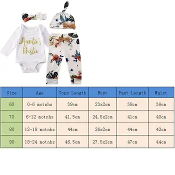 Gudrs Jaundzimušais Meiteņu Drēbes Tērpiem 4gab Vēstuli Kombinezonus Loku, Bikses, Cepure, Matu Loku 2020. Gadam Lovely Baby Girl Foral Kokvilnas Komplekti 0-24M