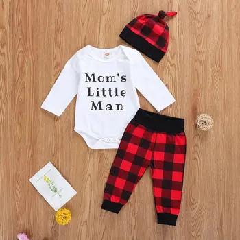 Pudcoco 3pcs Baby Boy Apģērbs Unikālo Vēstuli garām piedurknēm Jumpsuit Modes Pleds Bikses ar Cepuri 0 līdz 18 mēnešiem