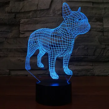 Cute franču Buldogs 3D LED Nakts Lampa 7 Krāsas, USB Hologrammas Dekori Lampas, Galda, Galda, Gaismas, Dzimšanas dienas svinības Dāvanu Bērniem Draugam