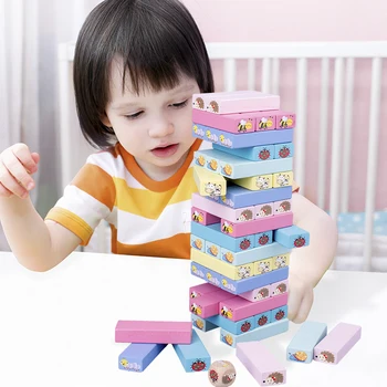 Funny Mini Koka Tornis Masīvkoka Domino Krāvējs Ekstrakts, Celtniecības Bloki, Rotaļlietas Dzīvnieku Montessori Izglītības Spēle Bērniem Dāvanu