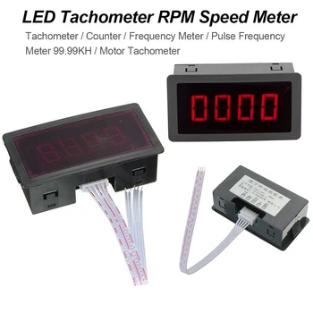 4 Ciparu LED Sarkans Tahometrs, APGR. / min Ātruma Mērītājs NPN 10-9999RPM/0.5 APGR. / min.