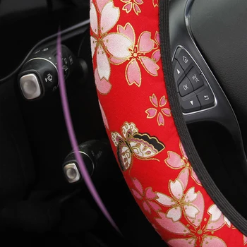 Meitene Sievietes Automašīnas Stūres Rata ietver Auduma Wrap Ķiršu Ziedi Sieviete, Meitene Jaukā, Lai 37-38 CM M Izmērs Stūres riteņu Aizsargs