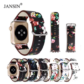JANSIN Ziedu raksts, ādas cilpa Joslas Apple Skatīties 40mm 44mm 38mm 42mm siksna iwatch Sērija 3 4 5 6 SE aproce ādas joslu