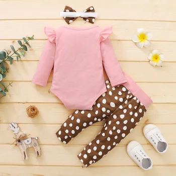 Meiteņu trīs-gabalu romper Infant Baby Girls Karikatūra Briežu Romper Bodysuit+Dot Bikses+Galvassegu Apģērbs mazulim meitene romper modes M5