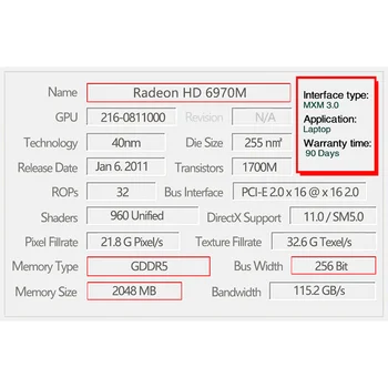Sākotnējā Radeon HD6970 HD6970M 2GB 216-0811000 Video Grafikas Kartes 109-C29647-00 iMac 27
