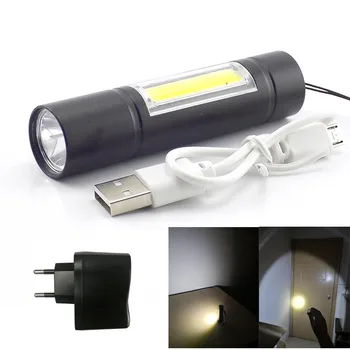 Augstas spēcīgs 2 LED COB Q5 Mini lukturītis USB lādējamu Akumulatoru flash Lāpu Darba gaismas Lāpu Lampas Pārgājieni, Kempings zvejas