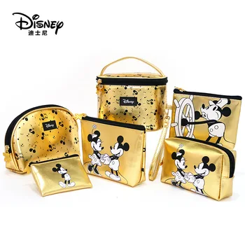 Disney Minnie Peles Portatīvie Kosmētikas Make Up Soma Multi-purpose Uzglabāšanas Monētas Zelta Maku Somā Karikatūra Mickey Peles Aplauzums PU