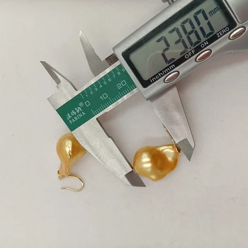 Saldūdens zelta, pērļu auskari ar 925 sudraba āķi - AA zelta Pērle ar kristāla pērle length18-20 mm liels baroka pērle