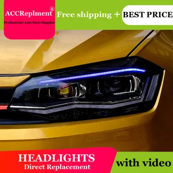 Auto Stils LED Galvas Lukturis VW POLO priekšējie lukturi 2019 led priekšējo lukturu led dienas gaitas lukturi H7 hid Bi-Xenon Lēcu tuvās gaismas