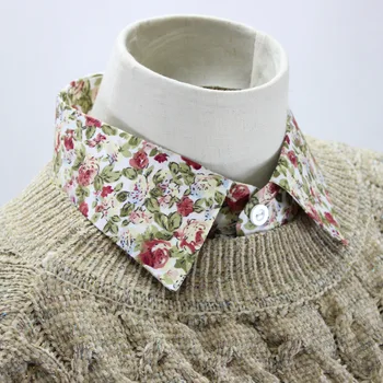 Pastorālā mazo Sieviešu Lape Kokvilnas apkakles džemperis putnu dekoratīvās krekls Pastorālo mazo ziedu kokvilnas krekla apkakli, dekoratīvām