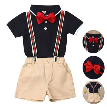 Toddler Zēnu Drēbes 2019 Vasaras Gadījuma Bērnu Bērni Zēns Džentlmenis Formāls Uzvalks, Krekls, Tops+Bikses Apģērbs 1-5T