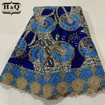 H&Q Stilīgs Kokvilnas Guipure Mežģīnes Āfrikas Drukāt Vasks Mežģīņu Auduma Ankara Izšūtu Auduma Batik Ar Mežģīnēm 6 Metri Kleitas