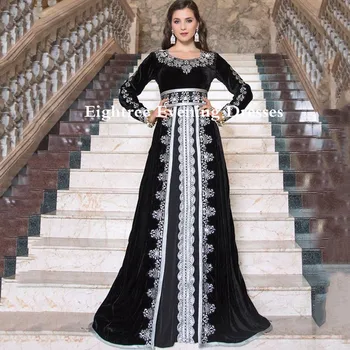 Eightree Melna Samta Marokas Caftan Vakarā Dresse Ilgi Sleevees Musulmaņu Īpašu Gadījumu Kleitas Ilgi, Dubaija Apģērbs Puse Kleitas