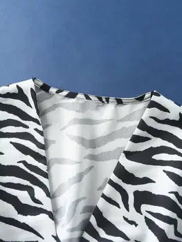 Jaunā sieviešu vintage v kaklu svītraina zebra drukāt īsu smock krekli dāmas trīs ceturtdaļu piedurknēm blūzes roupas femininas topi LS6909