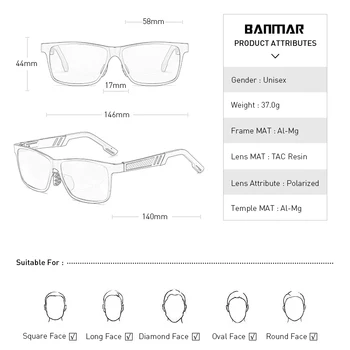 BANMAR Vīriešu Brilles Polarizētās Saulesbrilles, Vīriešu Kvadrātveida Metāla Rāmis Kvalitātes Saules Brilles Āra Braukšanu Piederumi
