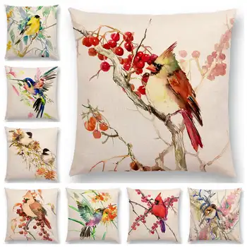 Karstā Pārdošanas Akvarelis Cute Putni Robin Zīlīte, Žubīte Kolibri Goldfinch Chickadee Kardināls Kingfisher Spilvens Segums Spilvendrānā