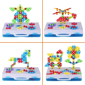 Bērniem Urbt Puzzle Rotaļlietas 193PCS Plastmasas Skrūvi Grupas Rotaļu DIY Demontāžu Puzzle Mozaīkas Pegboard Radošās Izglītības Rotaļlietas Zēniem Dāvanu