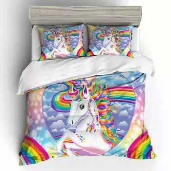 Digitālās mākslas melnās zvaigznes unicorn varavīksnes gultas komplekts karalis, karaliene dubultā pilnu dvīņu viena izmēra gultas veļas komplekts