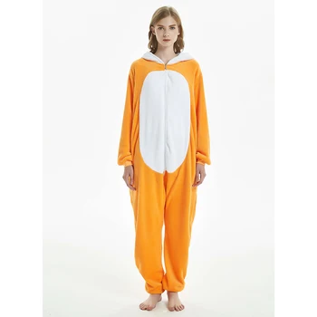 Kigurumi Gudrs Apelsīnu Fox Dzīvnieku Karikatūra Flaneļa Pidžamas Pidžamas Unisex Pieaugušo Nightie Sleepwear