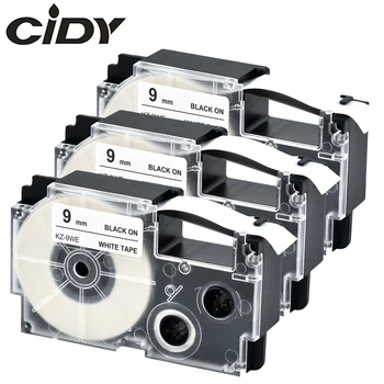 CIDY 3 iepakojumi XR-9WE XR 9WE XR9WE Casio 9mm melns uz balta, etiķetes, pašlīmējošas lentes kasetne EZ etiķetes maker KL-60-L KL-120 KL-100