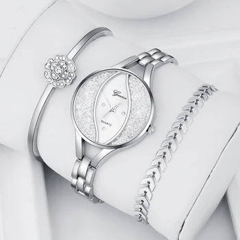 Elegants Dimanta Kvarca Skatīties, 3 GAB. Komplekts Sievietēm Rožu Zelta Aproce Skatīties luksusa Rotaslietas Dāmas Gadījuma Mazo Skalu rokas Pulkstenis