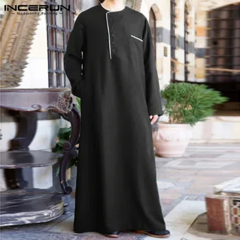 INCERUN tīrtoņa Krāsu Musulmaņu Apģērbu Vīriešiem arābu Islāma Kaftan Vintage garām Piedurknēm O Kakla Zaudēt Vīriešiem Jubba Thobe Drēbes S-5XL 2021