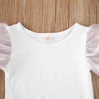 Baby Meitenes Puff Piedurknēm Tērpiem 2gab Vasaras Apģērbu Komplekts Modes O veida Kakla T-krekls Top+Šorti Apģērbu Komplekti