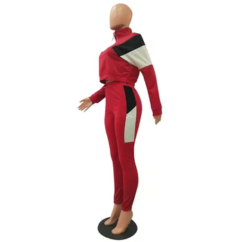 Rudenī Sieviešu Raibs Krāsu Gadījuma 2-Gabals, kas Stand-up Apkakle Krekls ar garām Piedurknēm Zīmuli Bikses Tracksuit Tērps Meitenēm
