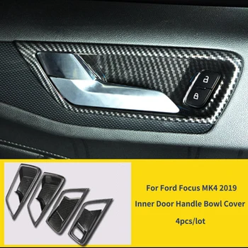 4gab Oglekļa Šķiedras Iekšējais Durvju Rokturi Bļodā Rāmja Vāks Melns Auto Stils Apdare Uzlīmes Ford Focus MK4 2019 Piederumi