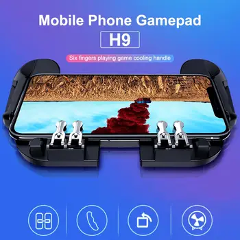 H9 Sešu Pirkstu PUBG Spēle Kontrolieris Gamepad Izraisīt Fotografēšanas Bez Uguns Dzesēšanas Ventilatoru Gamepad Kursorsviru IOS Android Mobilais Tālrunis