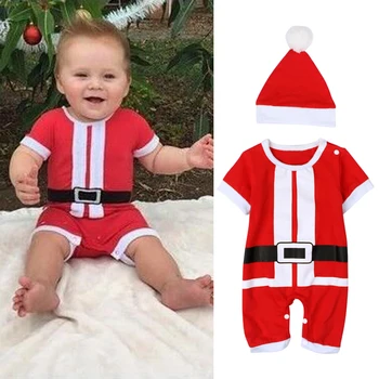 2018 New Baby Romper Jaundzimušo Zēnu, Meiteņu Ziemassvētku Santa Claus Bebe vilnas Odere Romper+Cepure Uzvalku pavisam Jaunu Gadu apģērbi