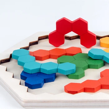 Koka Hexagon Puzzle Bērniem Pieaugušo - Šūnveida Forma, Tangram Puzzle Rotaļlietas Ģeometrija Loģikas IQ Spēle Dāvana Mazuļiem