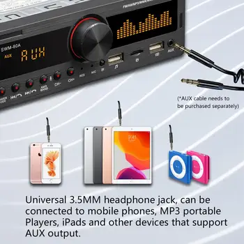 1Din In-Dash Auto Radio Auto Stereo MP3 Atskaņotājs, Bluetooth, FM AM Auto Radio Audio Mūziku MP3 Atskaņotājs 12V USB/SD/AUX-IN