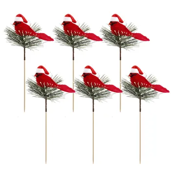 6 gab. Mākslīgo Putnu Red Clip-on Kardināls, Putnu Putnu Ziemassvētku Eglīte Apdares Miniatūras Viltus Putnu Brīvdienu Puse Supplie