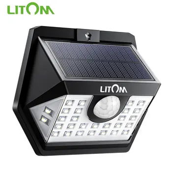 Litom Saules Kustības Sensoru Lampas 30 LED Solar Powered Āra Sienas lampas Ar 3 Regulējamiem Gaismas Modeļiem IP65 Waterproof, Lai Pagalmā