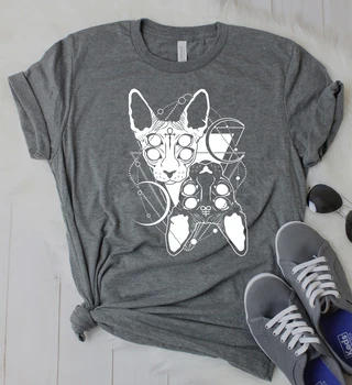 Cool Goth Tees Dvīņu Sfinksu Kaķis Estētisko T-Krekls Nāves Metāla Witchy Tee Punk Gothic Krekls Unsex Grunge Topi Harajuku tshirt