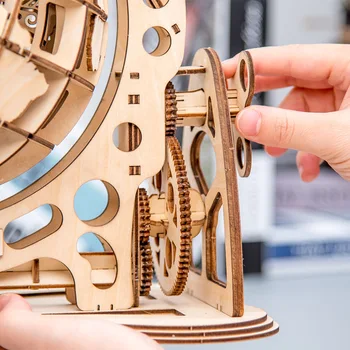 Koka Pasaulē Puzzle 3D DIY Mehāniskās Piedziņas Modelis Pārnesumu Pagriezt Montāža Mīklas Mājas Biroja Apdare Rotaļlietas