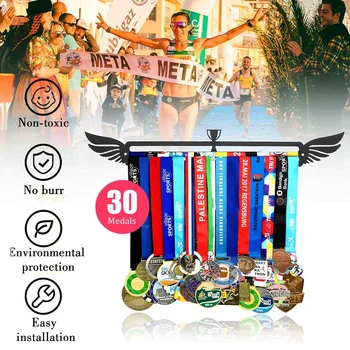 Inspirational Medaļu Pakaramo Turētājs Sporta darbojas vingrošana 30+ medaļas Display rack Spārnu Forma peldēt medaļu karājas Dzelzs 40cm