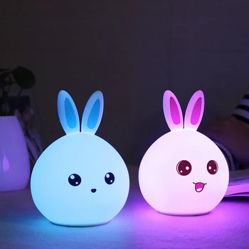 Gudrs Nakts gaisma Dzīvnieku, Trušu Nakts lampas Touch Sensors Silikona LED Krāsains Gaismas Bērniem Dāvanu Bērnu Gulta USB led Gaismas