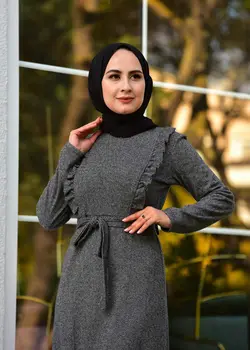 Volāns Detalizētu Siksnas Hijab Kleita Sievietēm Gara Kleita Ziemas Abaya Džemperis Rudens Arābu Marocian Turku Kleitas Dubaija Modes