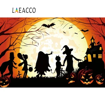 Laeacco Halloween Fotogrāfijas Fons Ragana Kapa Piemineklis Bat Saulrieta Skatuves Bērnu Foto Fons, Photocall Foto Studija