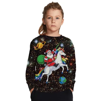 Pusaudžu Pulovers Liela Izmēra t-veida T-Krekls Bērniem, Multiplikācijas filmu Unicorn Santa Klauss, Ziemassvētku stila Krekls Topi Zēni Meitenes Bērnu Drēbes